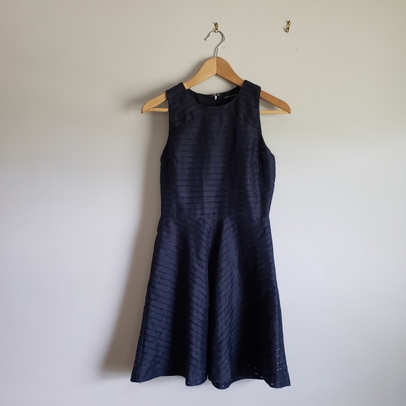 Banana Republic Sheer Navy Flare Dress - Picture 2 of 5